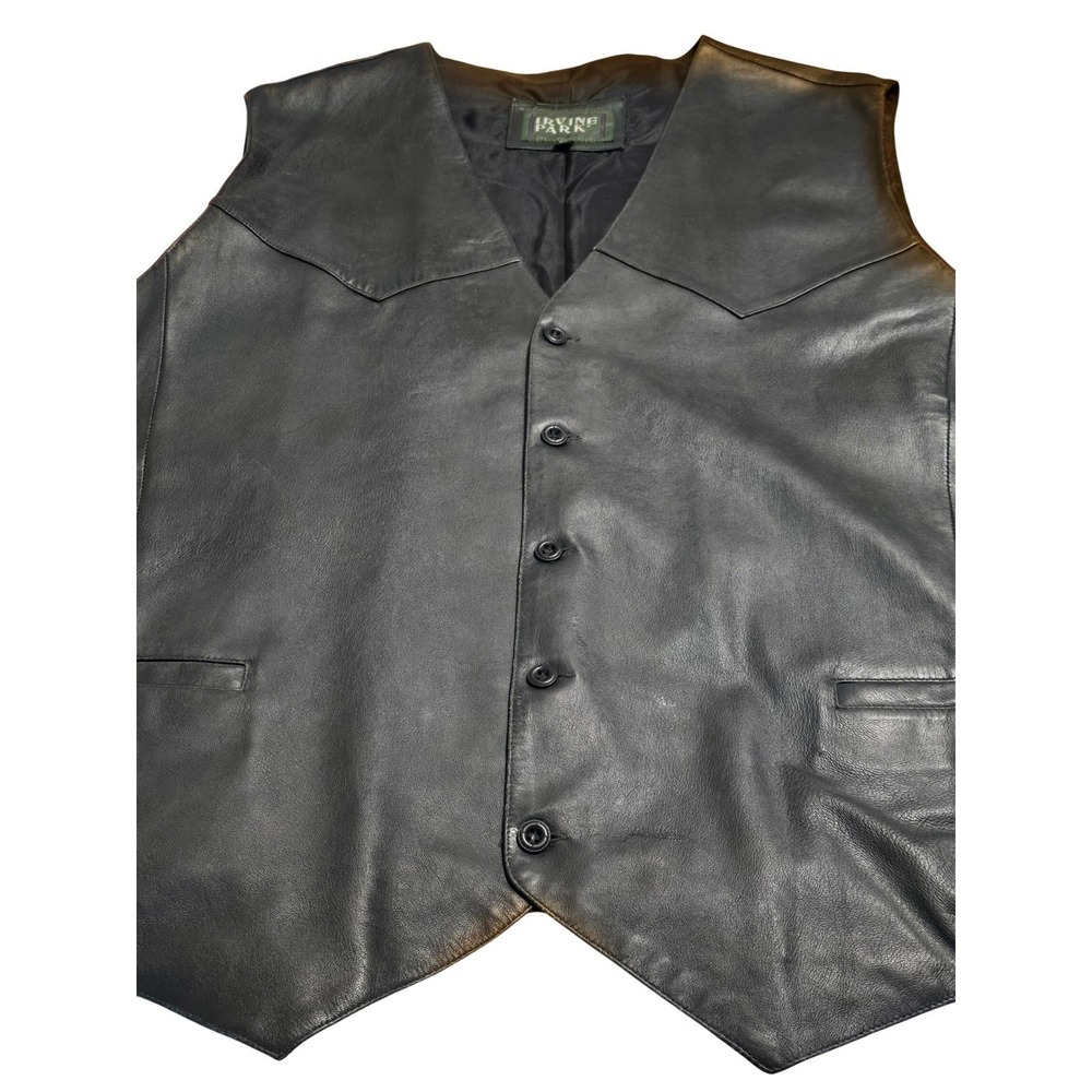 Irvine Park Mens Black Leather Western Vest Button Front 4X Big Tall Pointed Yok